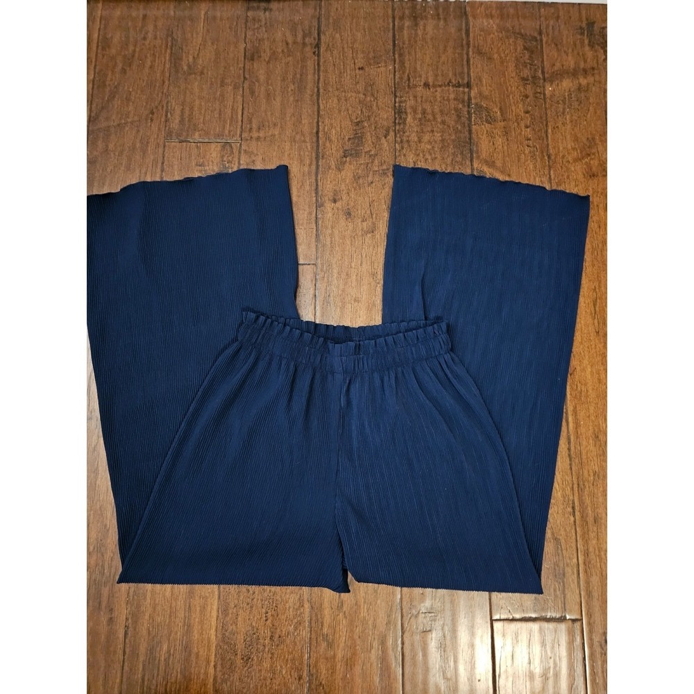 Kendall & Kylie Navy Blue Plisse Wide Leg Pants Artsy Softgirl Boho M Normcore